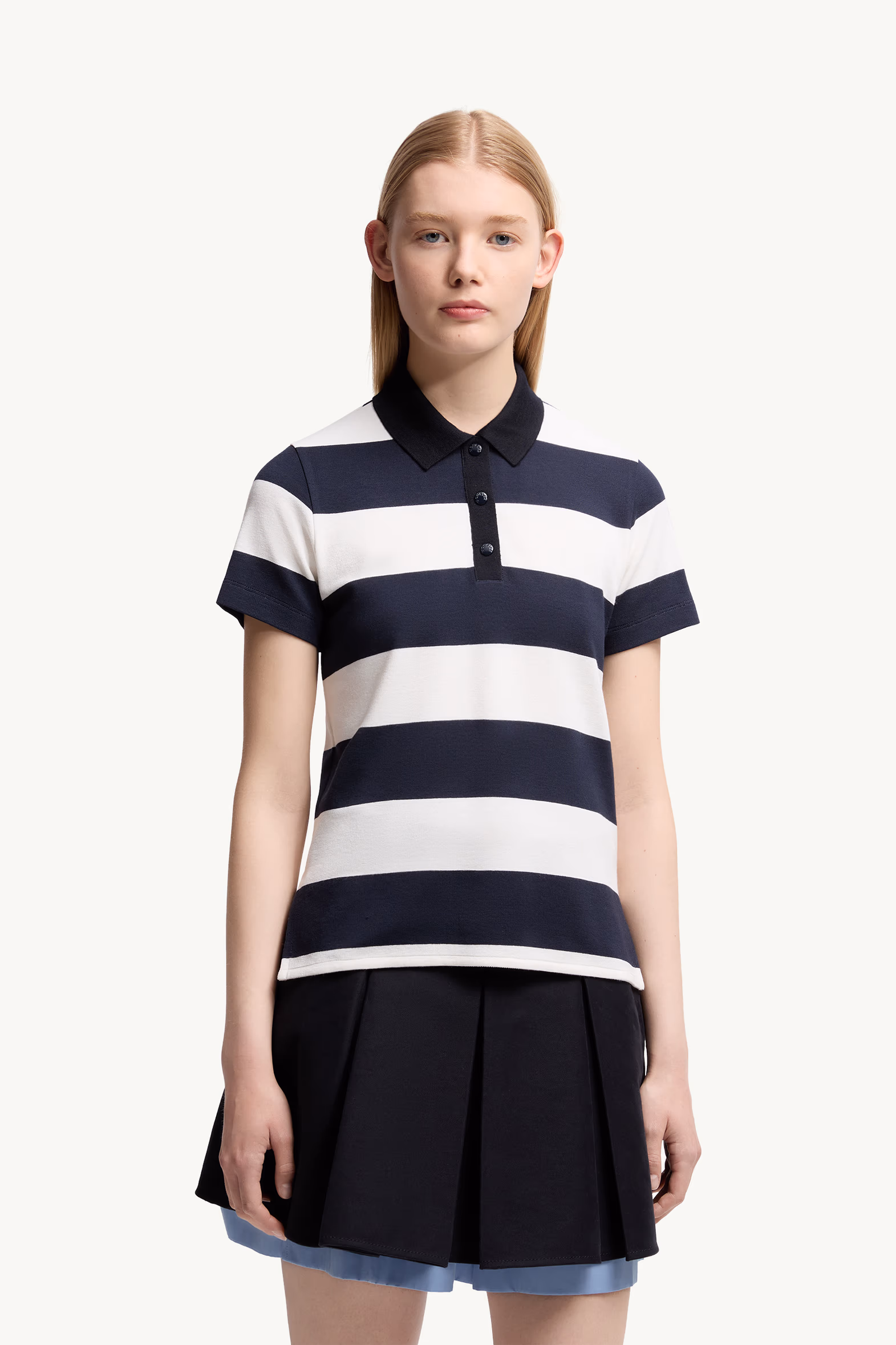 Striped Polo Shirt Women White & Blue Moncler 3
